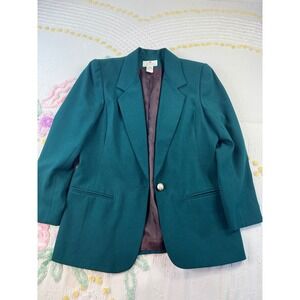Washington Essentials Women's Teal Blazer Jacket Single Button Pockets Size 12